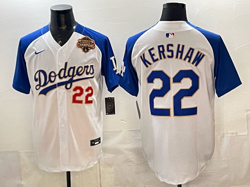 Men Los Angeles Dodgers #22 Kershaw White blue Game 2026 Nike MLB Jersey style 0065->los angeles dodgers->MLB Jersey